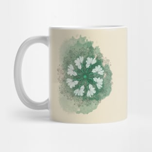 White Poppy Mandala on Emerald Mug